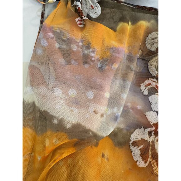 Blue Les Copains Women's Floral Orange Brown Sheer Sleeveless Tank Top S 44 US 8 - Picture 6 of 11